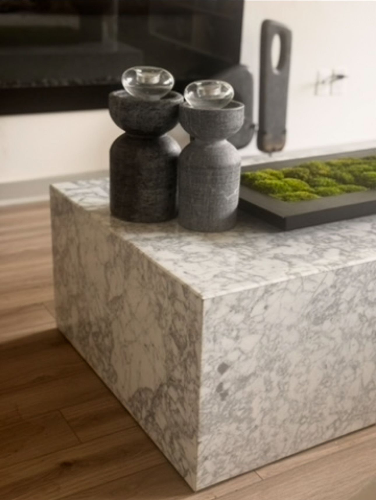Marble Plinth Coffee Table (Grey & White) 50x28x15