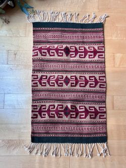 Zapotec Wool Woven Wall Hanging Rug with Fringe