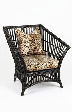 Custom Leopard & Black Wicker Statement Accent Chair