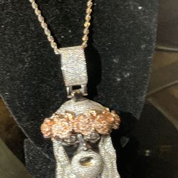 Iced Out Set Jesus Pendant With 18in Chain Plus 2 Rope 20in Chain 