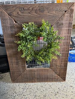 Large Rustic Wood Frame with Faux Greenery Wreath
