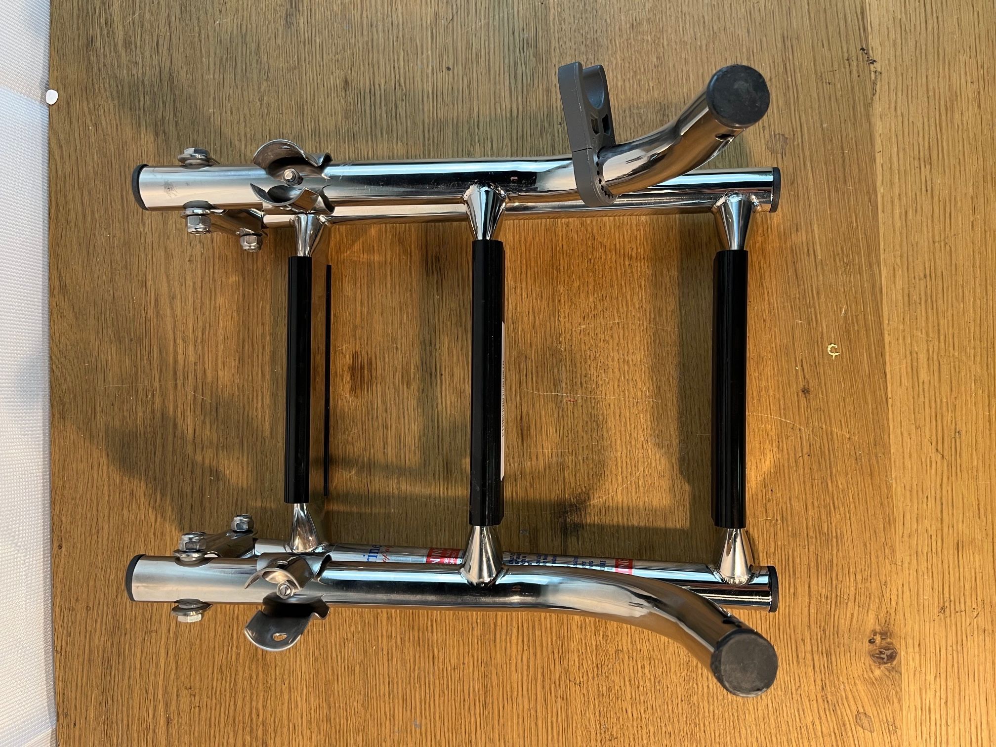 Boat Ladder, 3 Steps Boat Ladder Small Stainless Steel Stern Mount Pontoon Boat Ladder with Rubber Grips 2+1 Steps Transom Mount Folding Stern Ladder