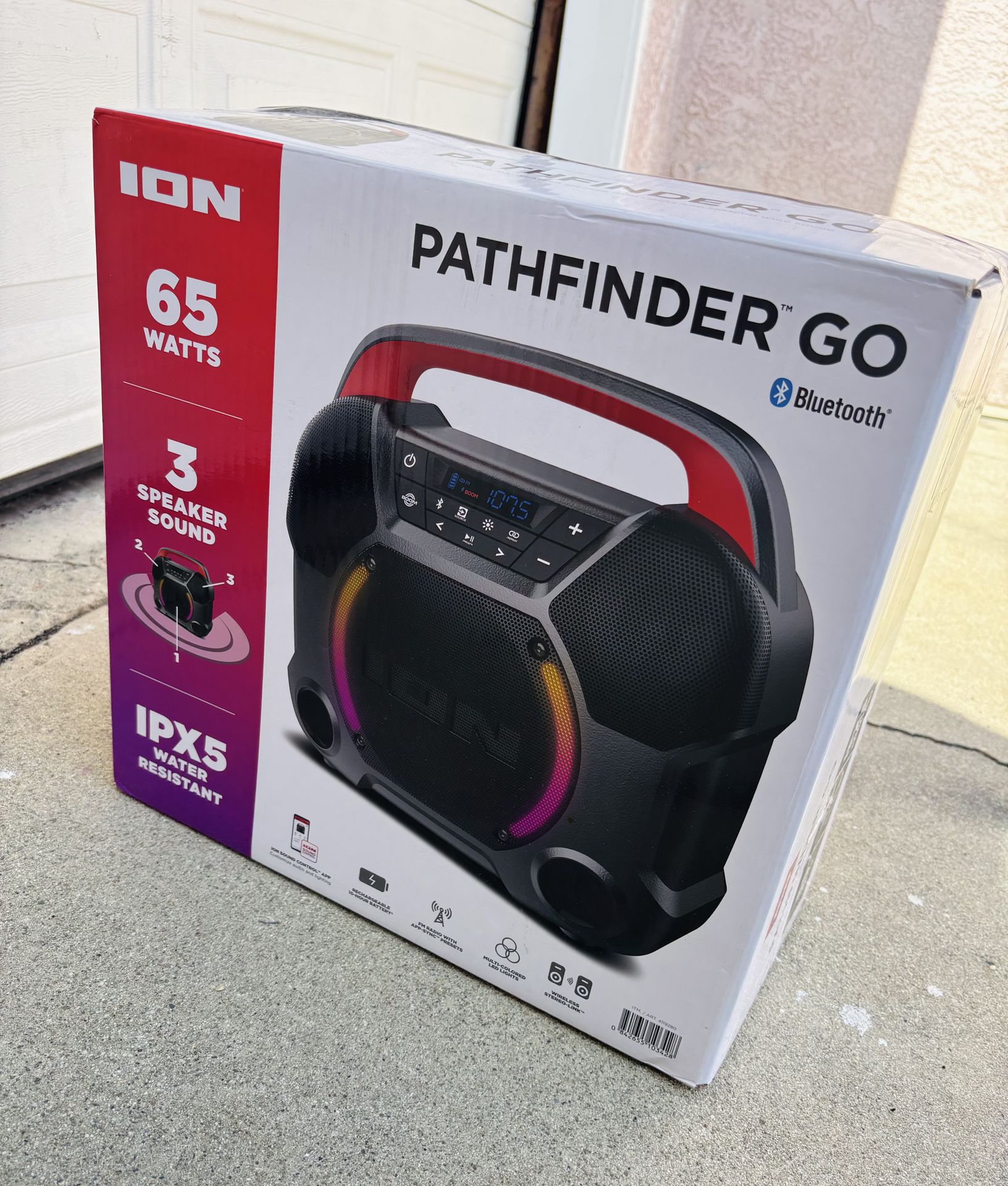 ION Pathfinder Go 65W Portable Bluetooth Speaker - Water-Resistant | LED Lights | Party Speaker