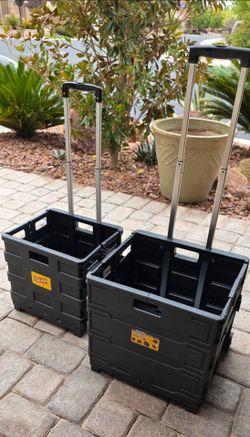 Folding Rolling Crate Cart with Telescoping Handle – Set of 2