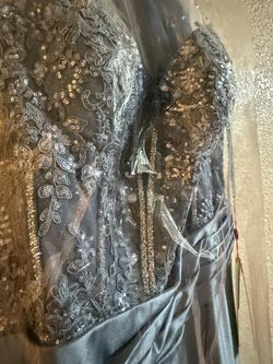 Navy Blue Sequin Lace Formal Gown