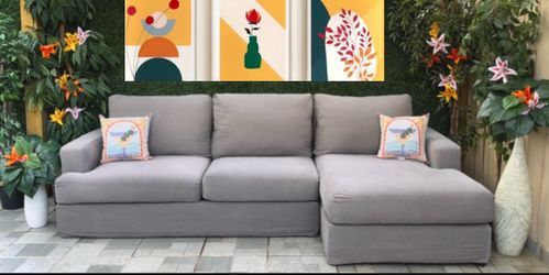 Used Fossil Gray Slipcover Sectional Couch