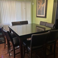 8 Pc Counter Height Black Granite Dinning Room Set