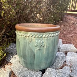 Large, Heavy, Like New Glazed Terra Cotta Plant Pot with Drainage Hole