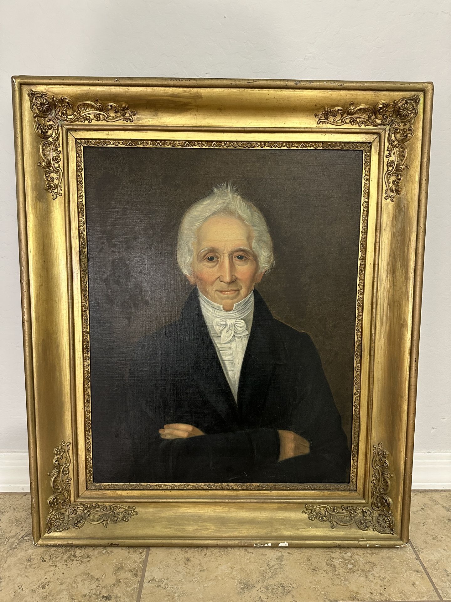 Antique 16th Century Oil Painting Rich Merchant Man Portrait Framed Art