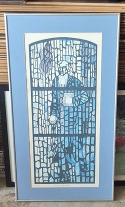 man in stained glass window painting