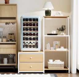 Mini Fridge Stand with Storage, Bakers Rack with Power Outlet, 4-Tier and 2 Drawers Kitchen Microwave Shelf, Coffee Bar Cabinet for Home