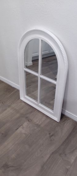 White Arched Window Pane Wall Mirror