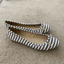 Navy/white Striped Flats