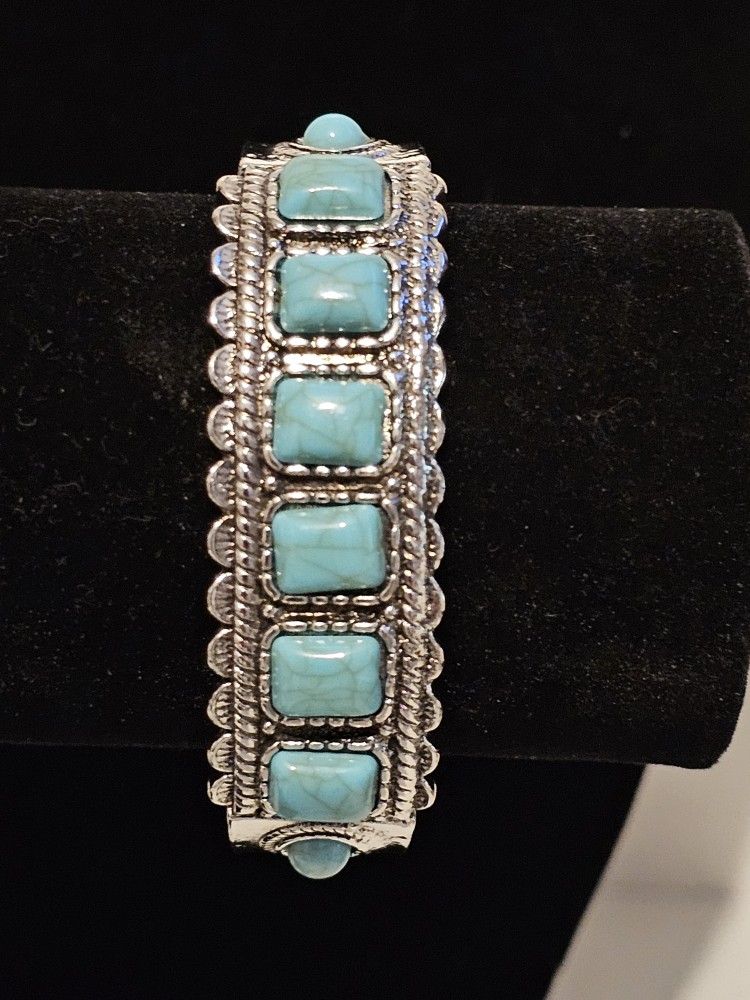 New Silver Turquoise Bangle Bracelet