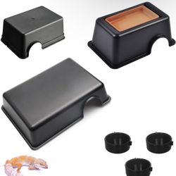 3 pcs Reptile Hide Box, Reptile Cave with Water Supply, Reptile and Amphibians Hide Hideout Houses for Lizard Turtle Gecko Chameleon Spider Scorpion w