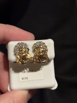 10k Gold Jesus Face Earrings 