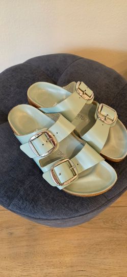 Birkenstock Arizona Big Buckle Turquoise Blue Leather Sandals. Size 38