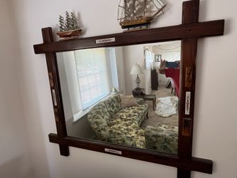 Large rustic wood framed wall mirror. Western/coastal design.
