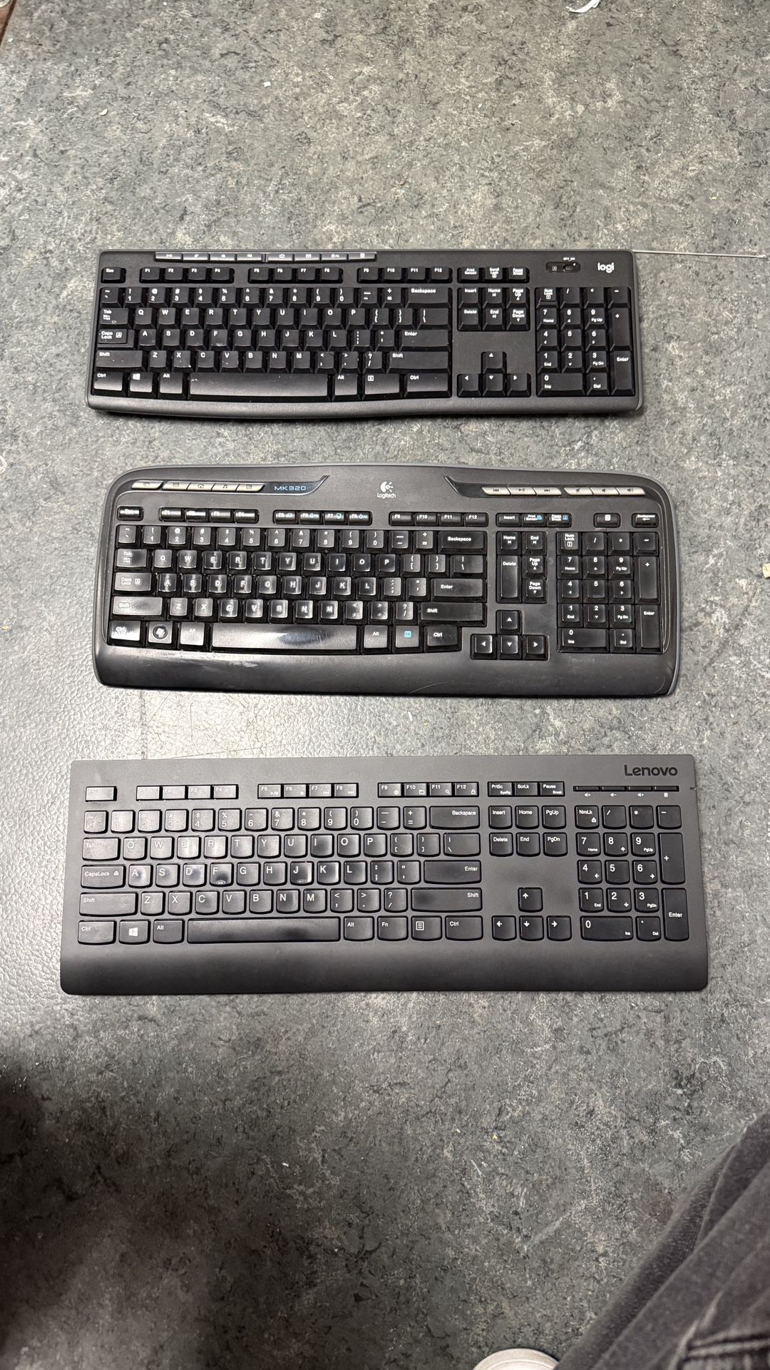 Bundle of 3 Wireless Keyboards – Logitech MK320, Logitech K270, Lenovo