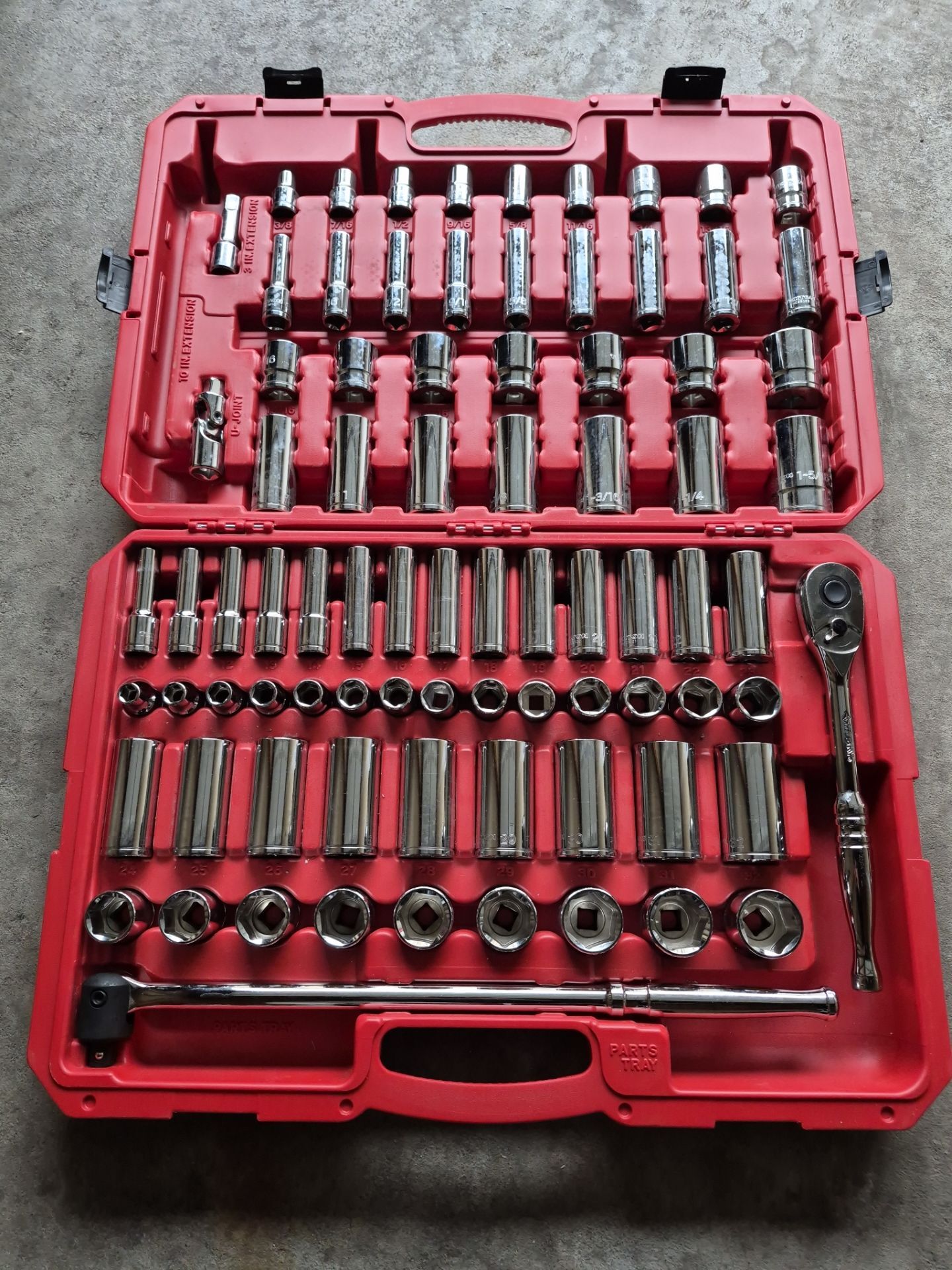 1/2 Inch Drive Shallow and Deep 12-Point Socket and Ratchet Set with Case (83-Piece) $150/OBO