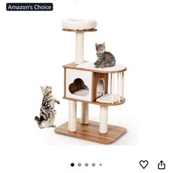 Modern Wood Cat Tree, 46 Inches Cat Tower