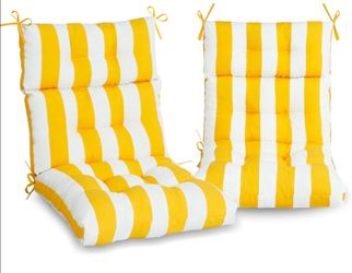 Set of 2 High Back Adirondack Chair Cushions – Waterproof Yellow & White Striped