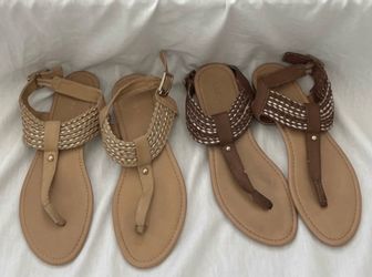 Lot of 2 Forever 21 beige + tan thong Roman sandals - size 7