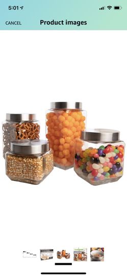 Set of 4 Variety Size Glass Canister Food Storage Container with Stainless Steel Airtight Lids – Beans Cereal Coffee Rice Flour Candy Sugar & More
