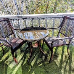wicker bistro/bar set w/glass top