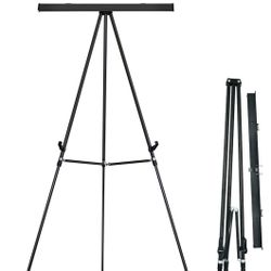Falling in Art Aluminum Flip Chart Display Easel Stand with Adjustable Floor for Boardroom, Whiteboard, Paper Pads, Signage, 63 1/2'' High, Black