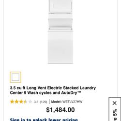 3.5 cu.ft Long Vent Electric Stacked Laundry Center 9 Wash cycles and AutoDry™