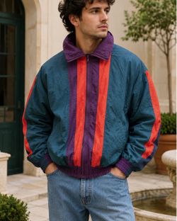 Vintage Oleg Cassini Silks Colorblock Bomber Jacket XL
