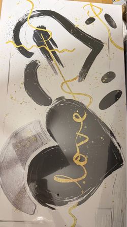 Love Canvas Wall Art Black White Gold