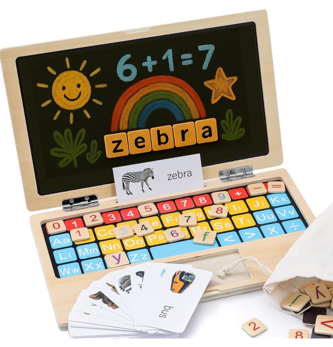 BEKILOLE Montessori Toys 11.8" Laptop Preschool Learning Activities 3 Year Old Boy Gift, Pretend Play Toddlers Birthday Gift,Learning and Educational