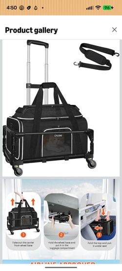 Petskd Top-Expandable Small Pet Carrier with Wheels (17" L x 11" W x 9.5" H), Alaska Airlines Approved, Rolling Pet Carrier for Small Dogs & Cats (Bla