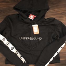  New Transport for London Underground Black Rhinestone Women's Crop Hoodie. Size 
