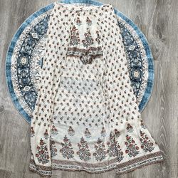 Clover + Scout Small White Orange Green Floral Shorts Flowy Skort Long Skirt