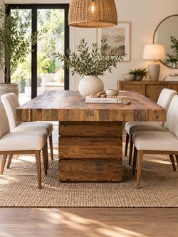 Rustic Reclaimed Wood Dining Table 4’9” Farmhouse Industrial Solid Wood 32” H