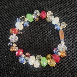 Unique Vintage Magnetic Multicolored Faceted Crystal Beaded Bracelet! 