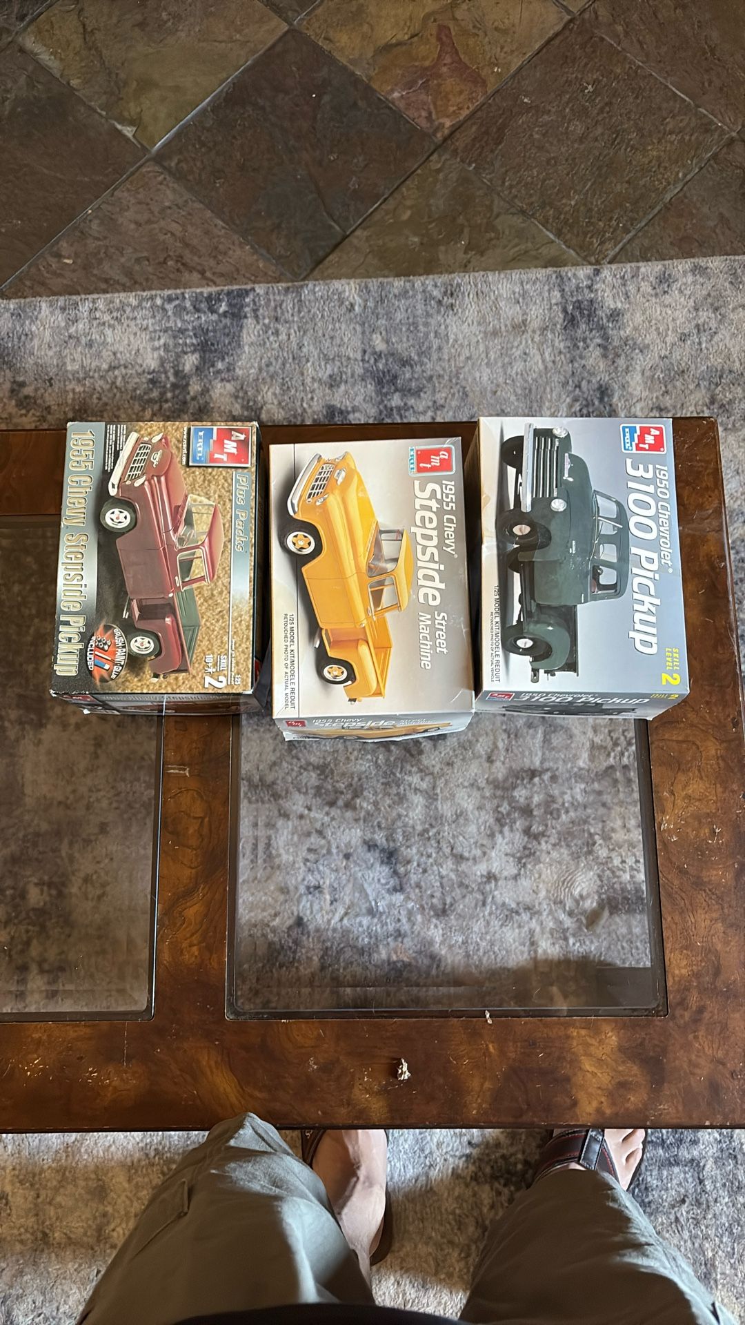 Three Chevy pick up truck model cars