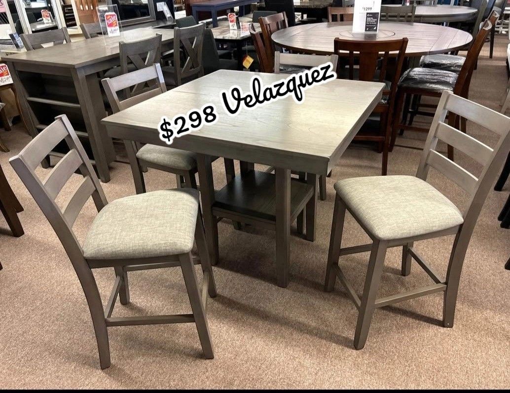 ✅️✅️5 pc gray finish wood and fabric counter height dining table set✅️✅️