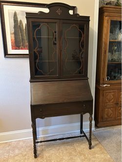 Antique secretary desk with display