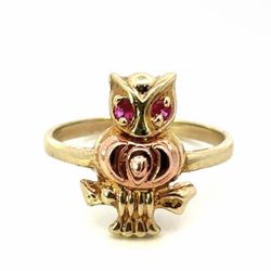 Woman’s Ladies 10k Two Toned Rose Yellow Gold Owl Ring Size 7 GP3097115
