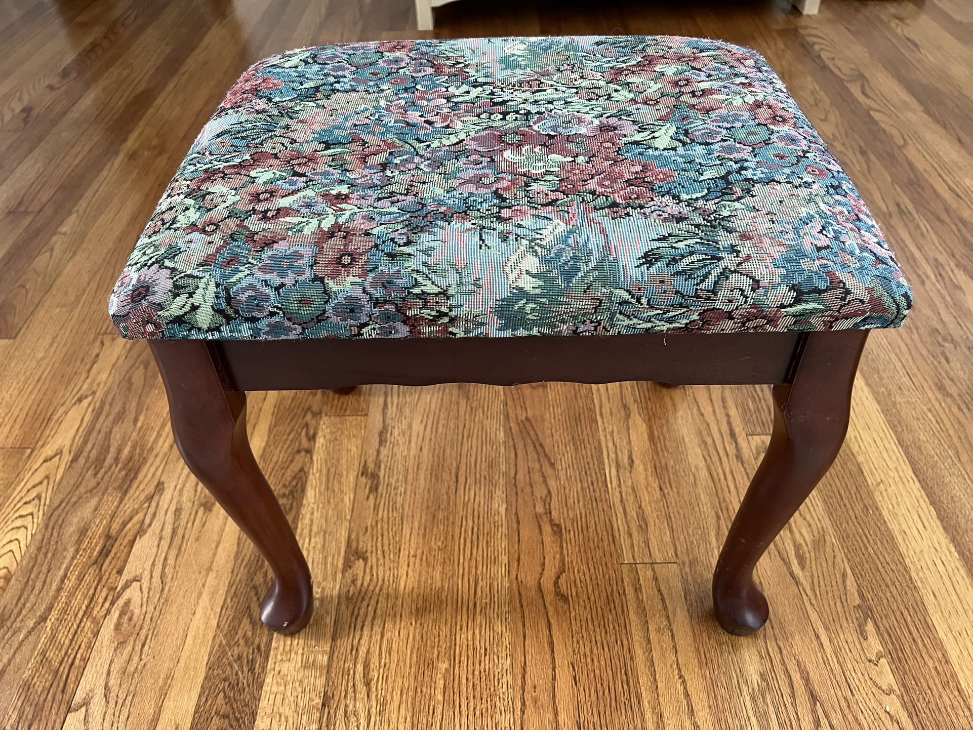 Footstool, Floral Pattern with Wood Base