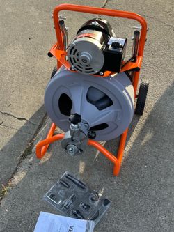 VEVOR - Drain Cleaner Machine 100FT x 3/8 Inch, Auto Feed Sewer Snake Drain Auger on Wheels,Switch for 2" to 4" Pipes - Black