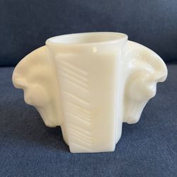 Vintage 1930s Art Deco  Double Horse Head Milk Glass Vase
