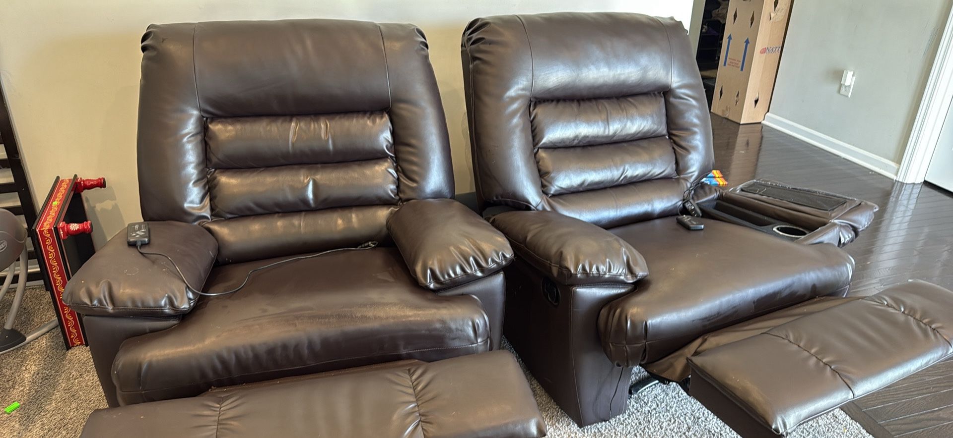 FOR SALE: 2 Serta Big & Tall Memory Foam Massage Recliners β Brown β Excellent Condition!