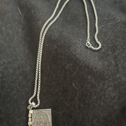 22” Necklace With Silver Bible Includes Lords Prayer Charm…new