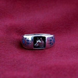 Men's Southwest Simulated Turquoise Wolf Claw And Wolf Head Silver Ring Size 8