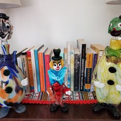 3 Murano ? Blown Glass Clown Decanters